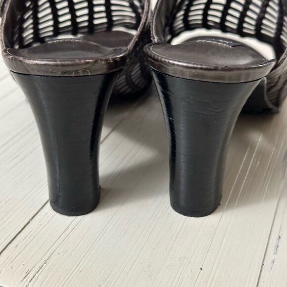 Brighton Pewter Silver Woven Reed Slides with Buckle Open Toe High Heels 7.5 - Picture 5 of 11